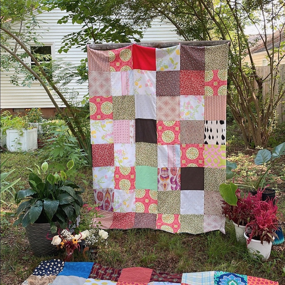 Sustainably Handmade Colorful Patchwork Picnic/Accent Blanket